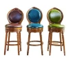 Custom American vintage style rotating solid wood and leather bar chairs