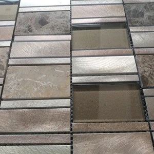 Custom art design mixed color  rectangle glass and stone marble mosaic