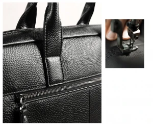 custom business men foam embossed logo black genuine leather brief case laptop bag