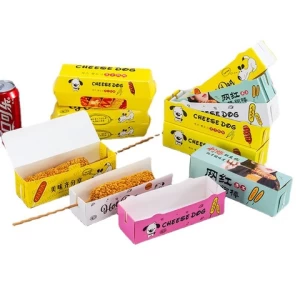 Custom Disposable fast food tray take away hot dog paper box