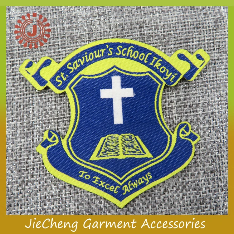 Custom factory design garment school uniform crest name logo bag fabric clothing sew on iron on woven badge