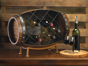 Custom logo wooden wine bottle barrel rack, tabletop wine rack