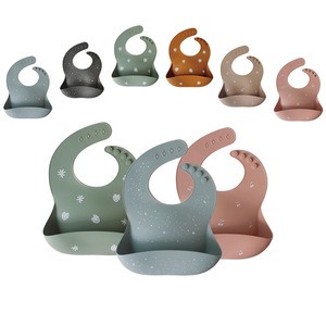 Custom New Printing Silicone Baby Bibs with Cather Waterproof Washable
