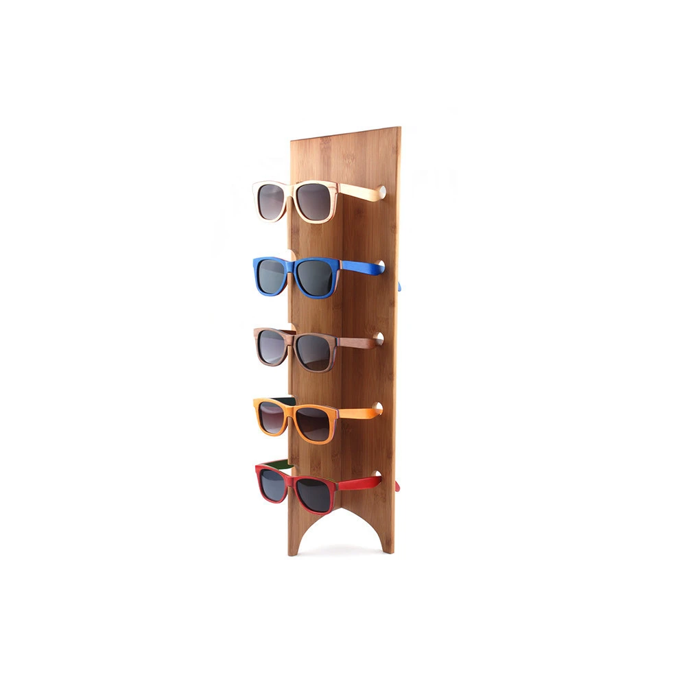 Customized logo 5 Pair Eyeglass Holder Natural bamboo eyewear display stand