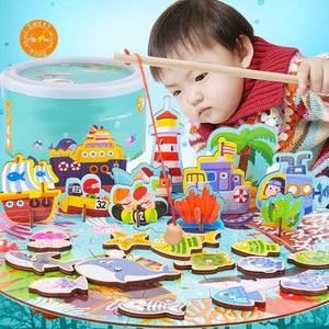 Cute Magnetic Kids Fishing Toys Wooden fishing game toys