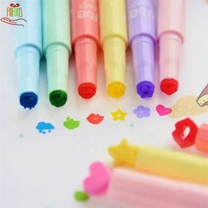 Cute Writing Supplies Highlither DIY Kawaii Highlither Pen Color Marker Pen With Stamps For Kids Gift