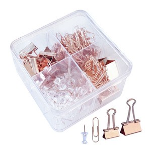 Daily storage tools for office rose gold 19/25mm Binder clips Paperclips Pushpins