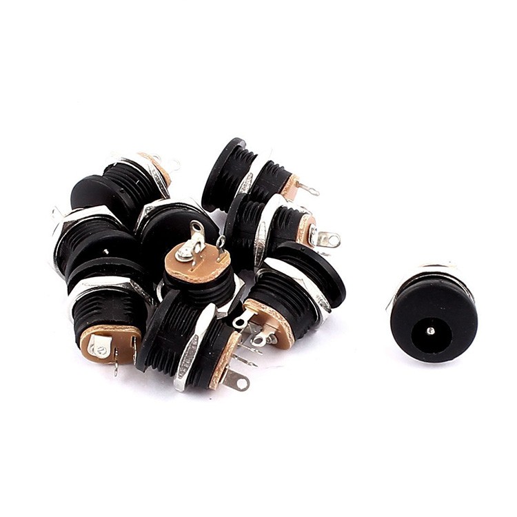 DC-022 5.5mm 2.1mm DC Power Jack Socket 3 Pin Female Panel Mount Connector with Hex Nuts