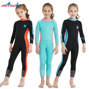 DIVE&SAIL Girls Diving Suit 2.5MM Kids Neoprene Wetsuit Keep Warm One-piece Long Sleeves UV protection Children Swimwear