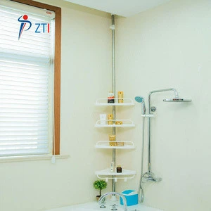 DIY 4 tier shelves telescopic bathroom accessories shampoo storage rack