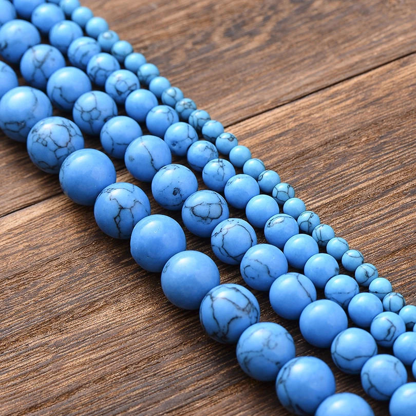 DIY Accessories 4-10mm Size Blue Round Bead fit Bracelets Necklaces Handmade Smooth Loose Spacer Stone Beads for Jewelry Making