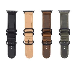 EACHE Nature Leather Watch Band Fit Apple Watch Two Part 38mm 42mm Silver &amp; Black Rings ZULU Leather Apple Watch Strap In Stock