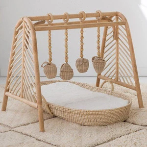 Eco friendly natural rattan wooden baby play mat activity gym