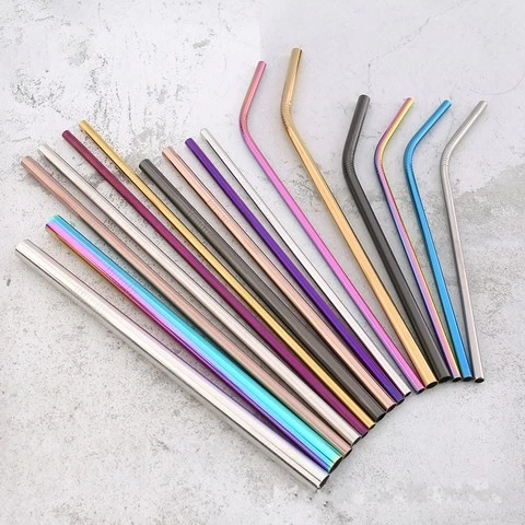 Kup Reusable Straw Set - 10 Silicone & Stainless Steel Straws With Cleaning Pouch