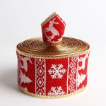 Elegant snowflake printed jute linen wire edge christmas ribbon for decoration