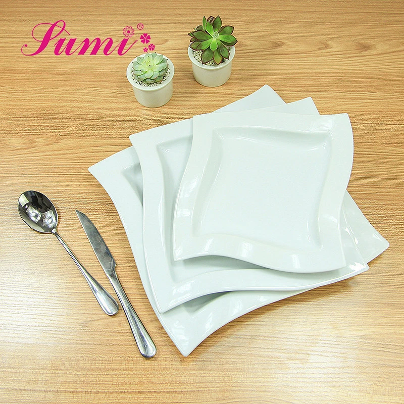 Factory design ceramic square ware plate white, restaurant kitchen porcelain square plate