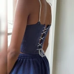 fashion contrast color lace up slim letter print short vest sleeveless camisole tops