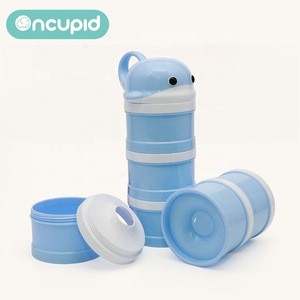 Food grade BPA free cute baby milk powder storage container blue infant dolphin milk powder dispenser