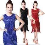 Girls Latin Dance Competition Dress Sequins Fringe for Women Ballroom Cha Cha Jazz Performance Wear Salsa Charleston Dance Wear