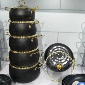 Gold Black Color Factory Customized Non-stick Belly Shape Aluminum Pot Set