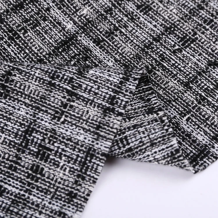 Good quality polyester gingham yarn dyed plaid jacquard knitted women winter coats fabric with silver lurex