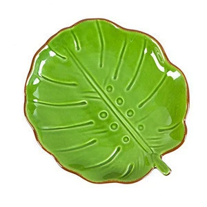 Green color vegetable shape ceramic appetizer dish &amp; plate