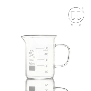 Heat resistant clear glass beaker mug with handle and scale