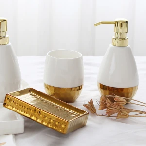 high-end product hotel home used golden bathroom accessories luxury ceramic bathroom set with custom logo