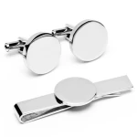 High Polished Stainless Steel Engravable Round Infinity Cufflinks And Tie Bar Gift Set