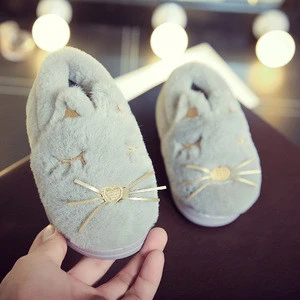 High quality close toe velvet slipper with cute cat slipper for children