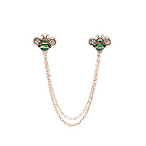 High Quality Hijab Collar Shoe Metal Clips Simple Zircon Enamel Color Cute Small Bee Brooch with Chain