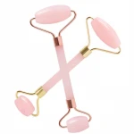 High quality jade roller face massager rose quartz anti aging jade stone roller rose gold metal with box