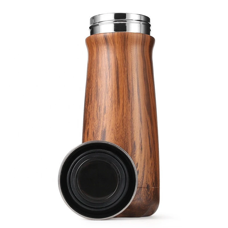 High Quality Wood Grain Metal Water Bottle Eco Friendly Insulated  Stainless Steel Custom Swell Water Bottle