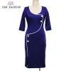 Hot sale elegant 3/4 Sleeve work office lady career dress wrap pencil midi dresses