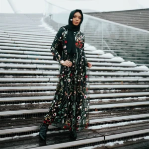 Hot sale fancy kaftan abaya dress islamic clothing with lace bottom elegant