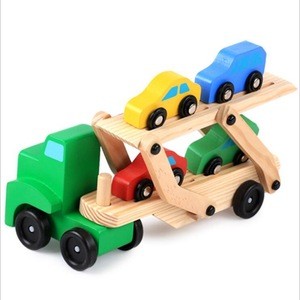 Hot selling factory wholesale wooden vehicle transport toy Trailer truck toy