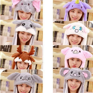 Hot Selling Korea Moving Ears Plush Lovely Soft Rabbit Animated Cap Christmas Gift Cute Funny Bunny Hat With Air Pumping