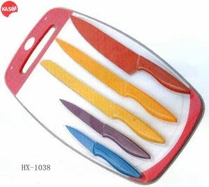 HX-1038 new products kitchen accessories plastic chopping board with 6pcs kitchen knife