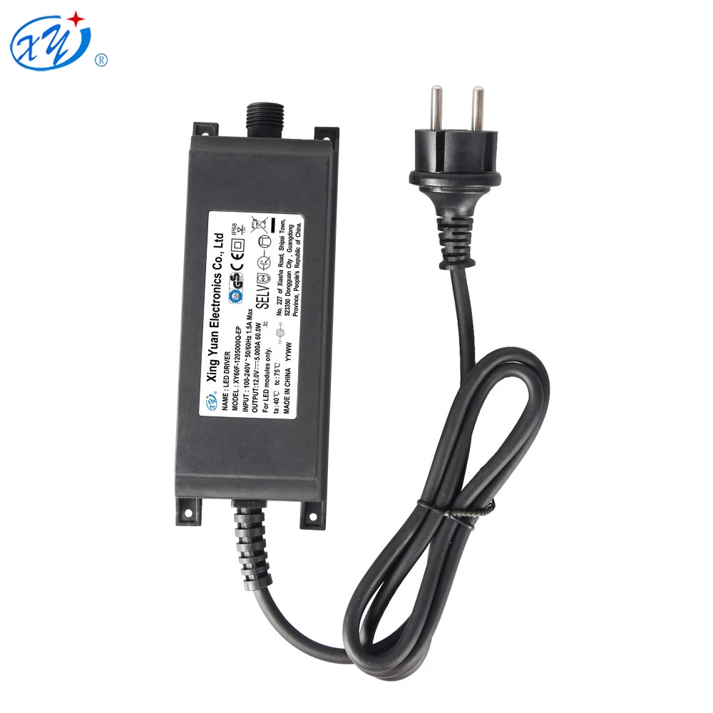 IP68 waterproof CE GS TUV 12V 5A AC DC Adapter 60W LED Power Supply outdoor use