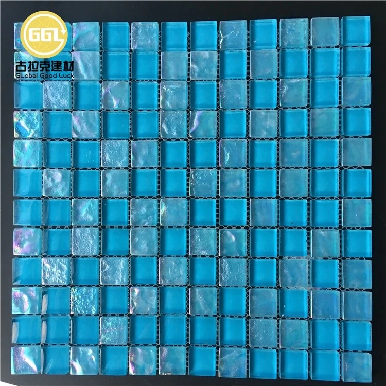 Iridescence Glass Mix Blue Crystal Mosaic Wall  Tiles