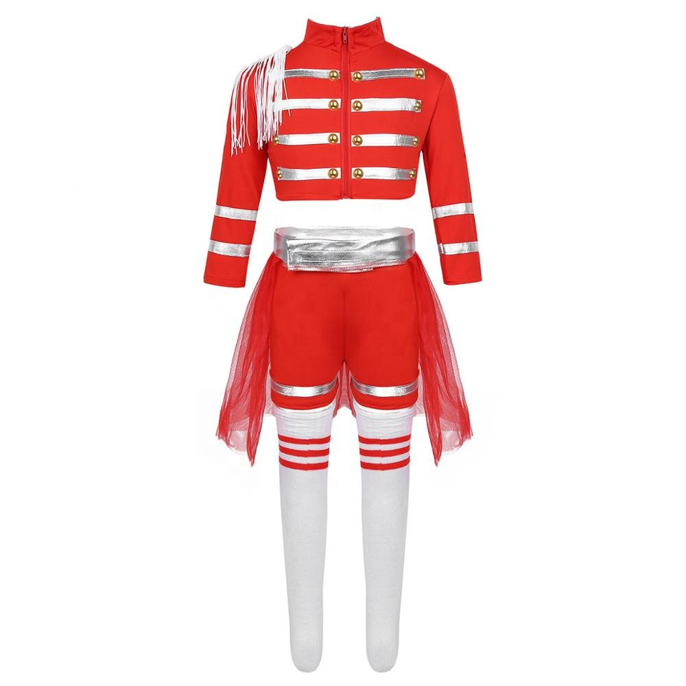 Jazz Modern Dance Costume Long Sleeves Crop Top Shorts Mesh Skirt Socks Uniform Performance Wear Cheerleading Dress For Girls