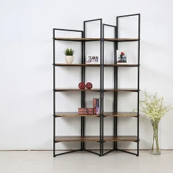 JUSTHOME Modern Industrial Style Custom 5 Tiers Bookcase Wall Book Shelf With Metal Frame
