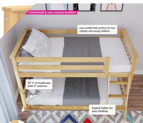Kids Bunk Bed with Desk Pine Wood Bedroom Set Polyester Modern Bunk Bed