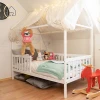 Kids children bedroom furniture solid pine wood white house bed price
