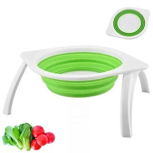 kitchen food grade foldable silicone strainer space saver folding strainer colander with legs fold in holder