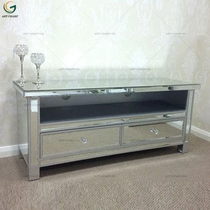 Large Antique Mirrored Glass 3 Drawer TV Stand