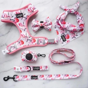Latest Desirable Adjustable Polyester Pet Lovely Dog Harness Bow Tie and Leash Set
