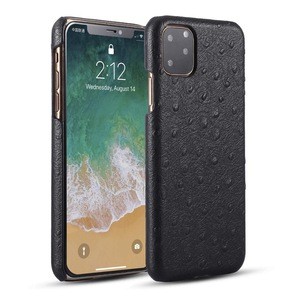 Leather Back Cover Ostrich Pattern Protector Mobile Phone Case for iPhone 11 Pro Max