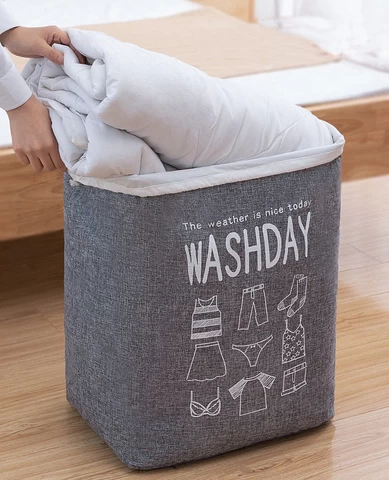 Linen Fabric Drawstring Waterproof Dust-Proof  Clothes Toy Foldable Laundry Basket Storage Sorter Closure Storage Bags
