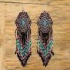 Long Beaded Earrings in Black-Pink-Mint - Sterling Silver - Glass Beads - Handmade Earrings - Bohemian Style - OEM Jewelry